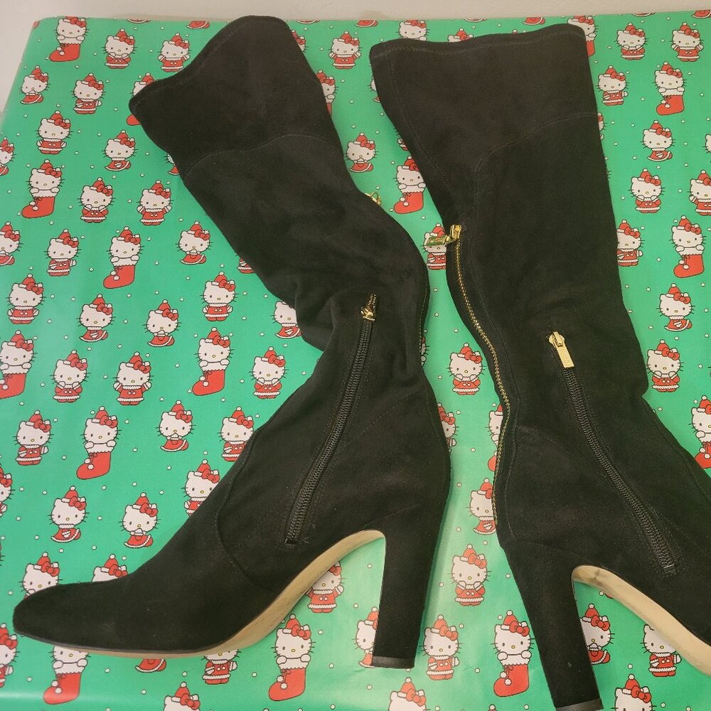 Ivanka Trump Black Knee High Heeled Suede Boots Size 8.5